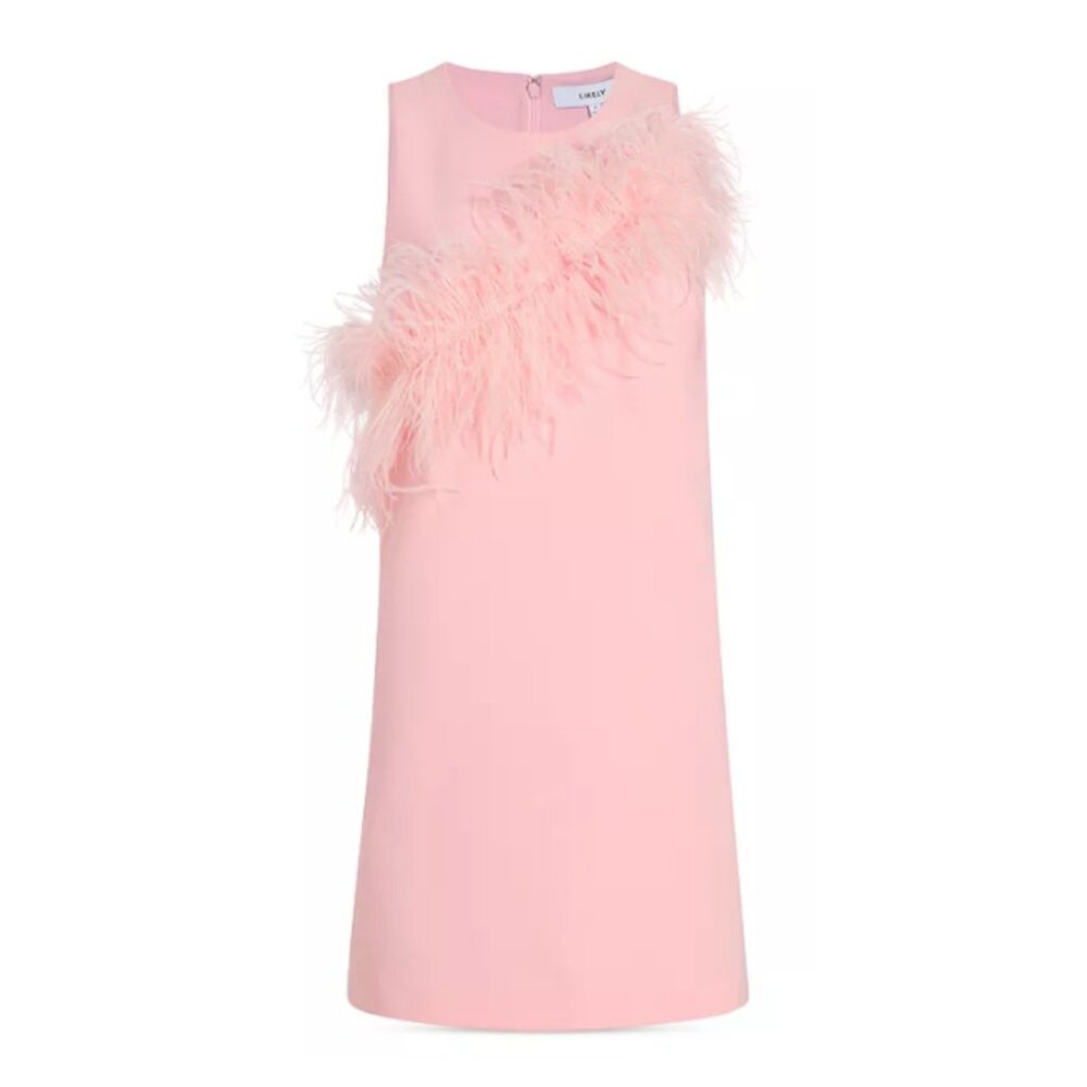 LIKELY Pink Melody Feather Embellished Shift Dress - Size 2